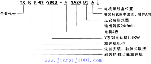 TXK系列斜齒輪-錐齒輪減速電機(jī)特點(diǎn)及標(biāo)記示例