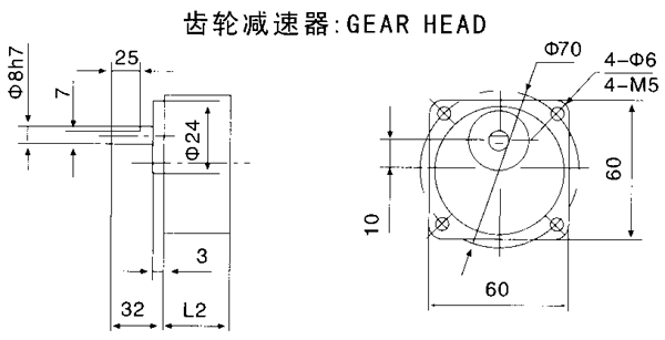 臺灣YY、YN系列小型齒輪減速電機外形及安裝尺寸(機座號60)