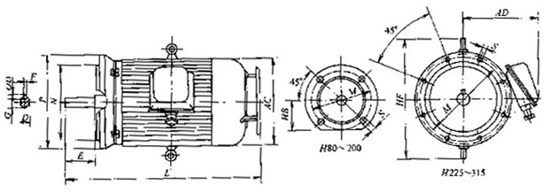 Y-H系列船用三相異步電動(dòng)機(jī)(IP44)外形及安裝尺寸